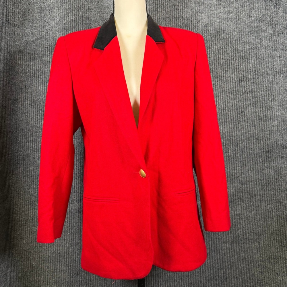 Vintage 90s Fundamental Things Wool Blazer Womens 4P Bold Red Black Velvet Retro